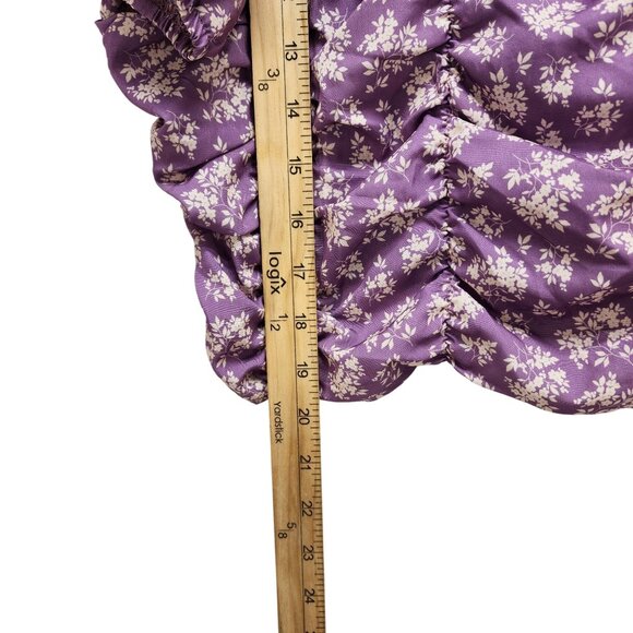 Celebrity Pink Womens Purple Puff Sleeve Ruched Top With Floral Print Size L - Picture 8 of 10